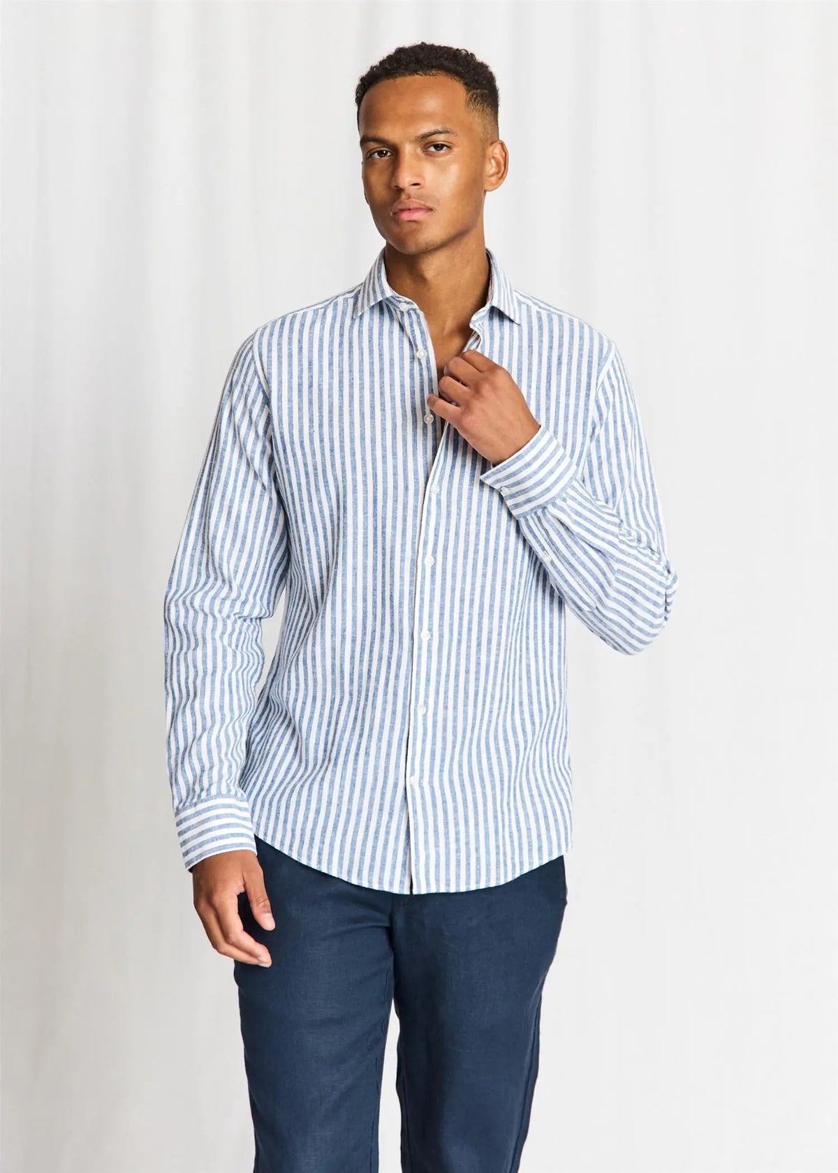 Rubio Stripet Linskjorte - Blue/White Bruun & Stengade