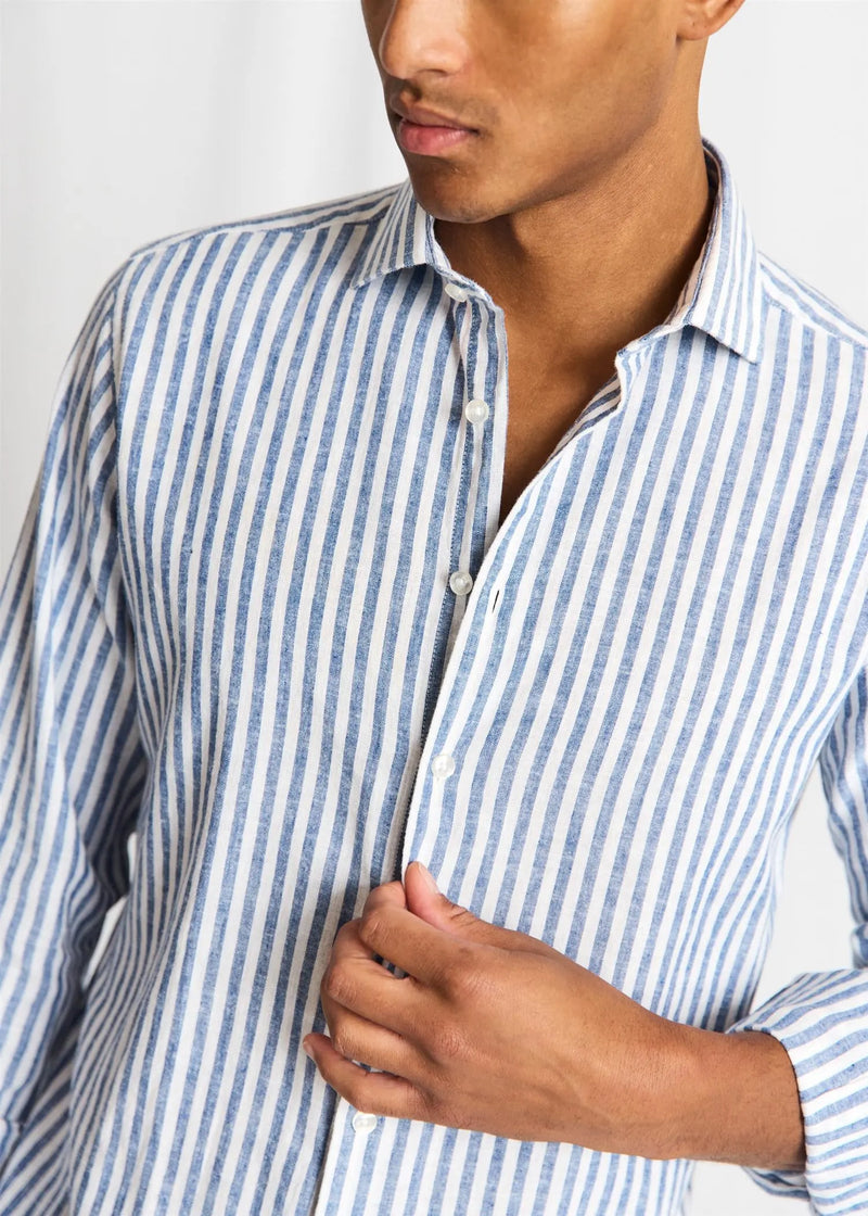 Rubio Stripet Linskjorte - Blue/White Bruun & Stengade