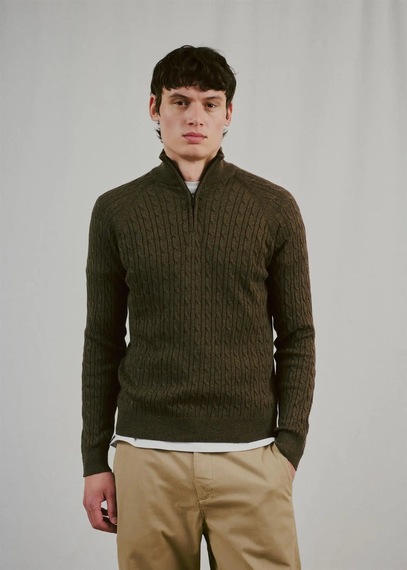Simbel Kabelstrikk Half Zip Genser - Forest Bruun & Stengade
