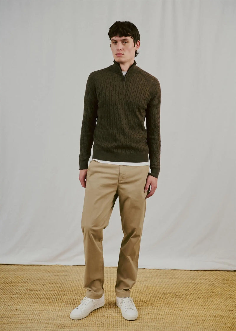 Simbel Kabelstrikk Half Zip Genser - Forest Bruun & Stengade