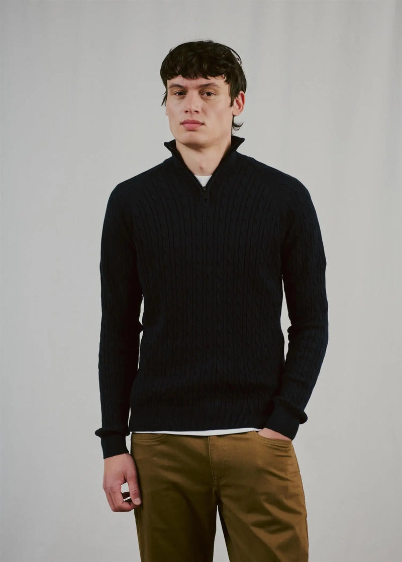 Simbel Kabelstrikk Half Zip Genser - Navy Bruun & Stengade