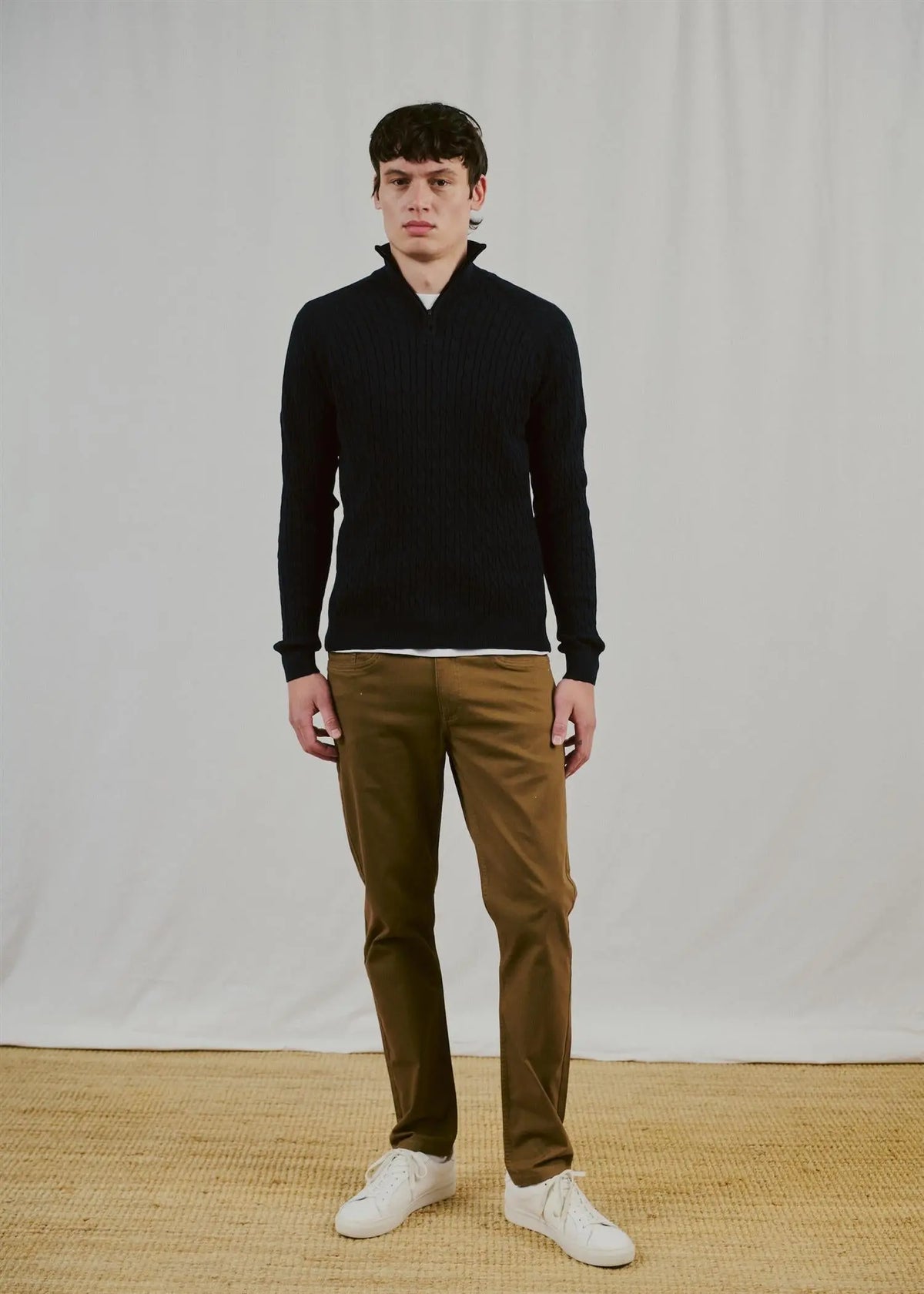 Simbel Kabelstrikk Half Zip Genser - Navy Bruun & Stengade