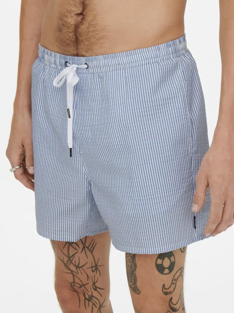 Ted Stripe Badeshorts Seersucker - Quiet Harbor Only & Sons