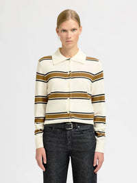 Thea Stripet Strikkejakke - Egret Stripes/ Golden Brown Selected Femme