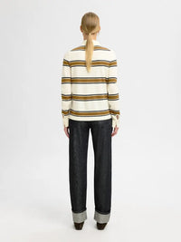 Thea Stripet Strikkejakke - Egret Stripes/ Golden Brown Selected Femme