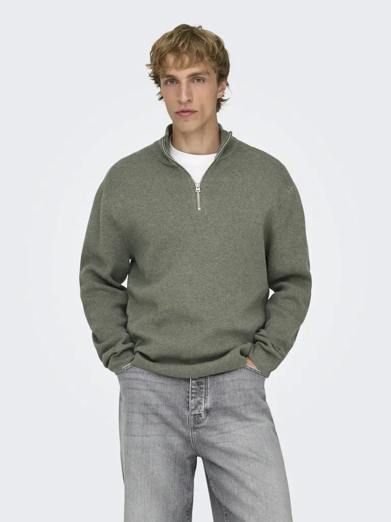 Ting Half Zip Genser - Castor Grey Only & Sons
