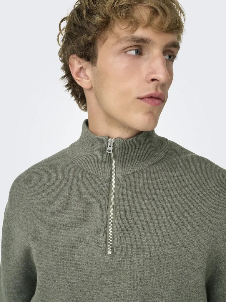 Ting Half Zip Genser - Castor Grey Only & Sons