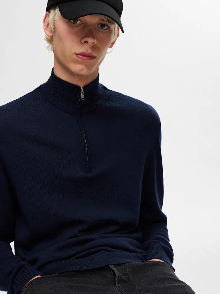 Tray Merino Half Zip Genser - Navy Blazer Selected Homme