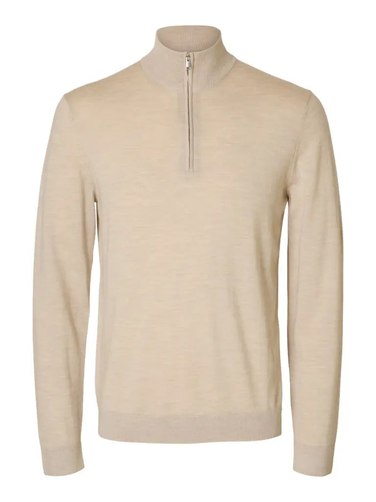 Tray Merino Half Zip Genser - Oatmeal Detail Selected Homme