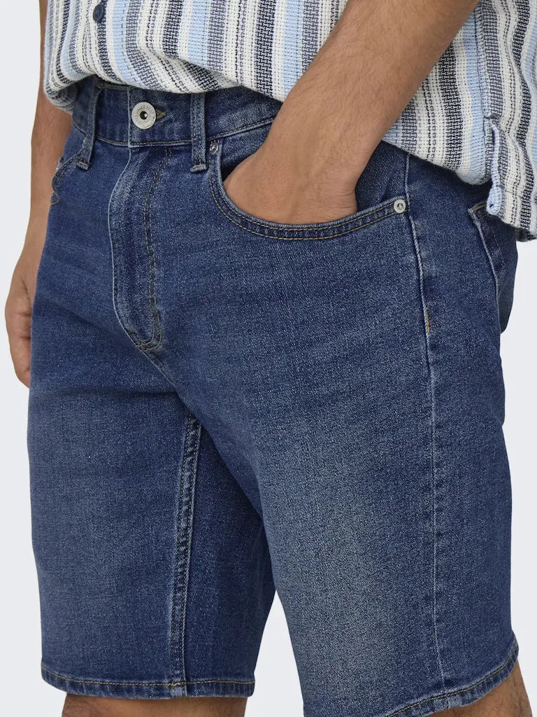 Weft Regular Pim Shorts - Medium Blue Denim Only & Sons