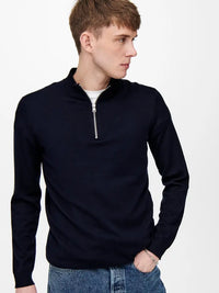 Wyler Half Zip Genser - Dark Navy Only & Sons
