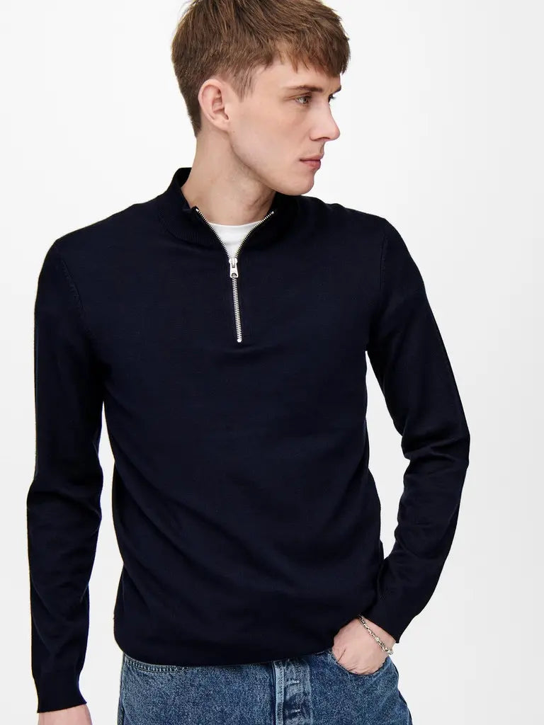 Wyler Half Zip Genser - Dark Navy Only & Sons