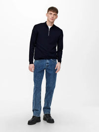 Wyler Half Zip Genser - Dark Navy Only & Sons