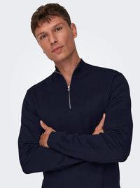 Wyler Half Zip Genser - Dark Navy Only & Sons