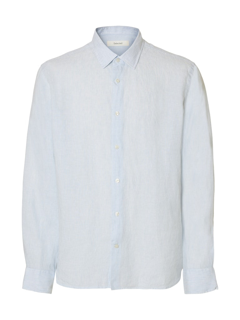 Kylian Stripe Regular Linskjorte - Bright White Stripes/Cashmere Blue