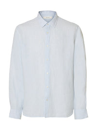 Kylian Stripe Regular Linskjorte - Bright White Stripes/Cashmere Blue