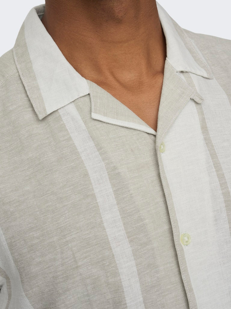 Caiden Resort Linskjorte Stripe SS - Vintage Khaki