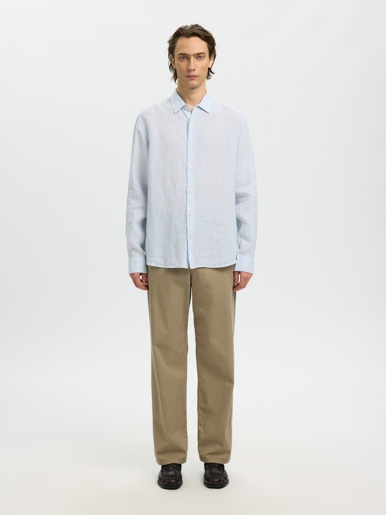Kylian Stripe Regular Linskjorte - Bright White Stripes/Cashmere Blue