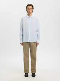 Kylian Stripe Regular Linskjorte - Bright White Stripes/Cashmere Blue