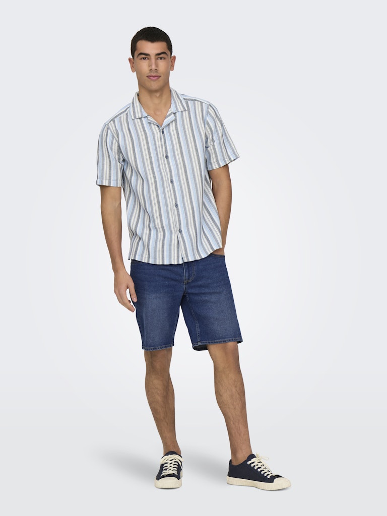 Weft Regular Pim Shorts - Medium Blue Denim