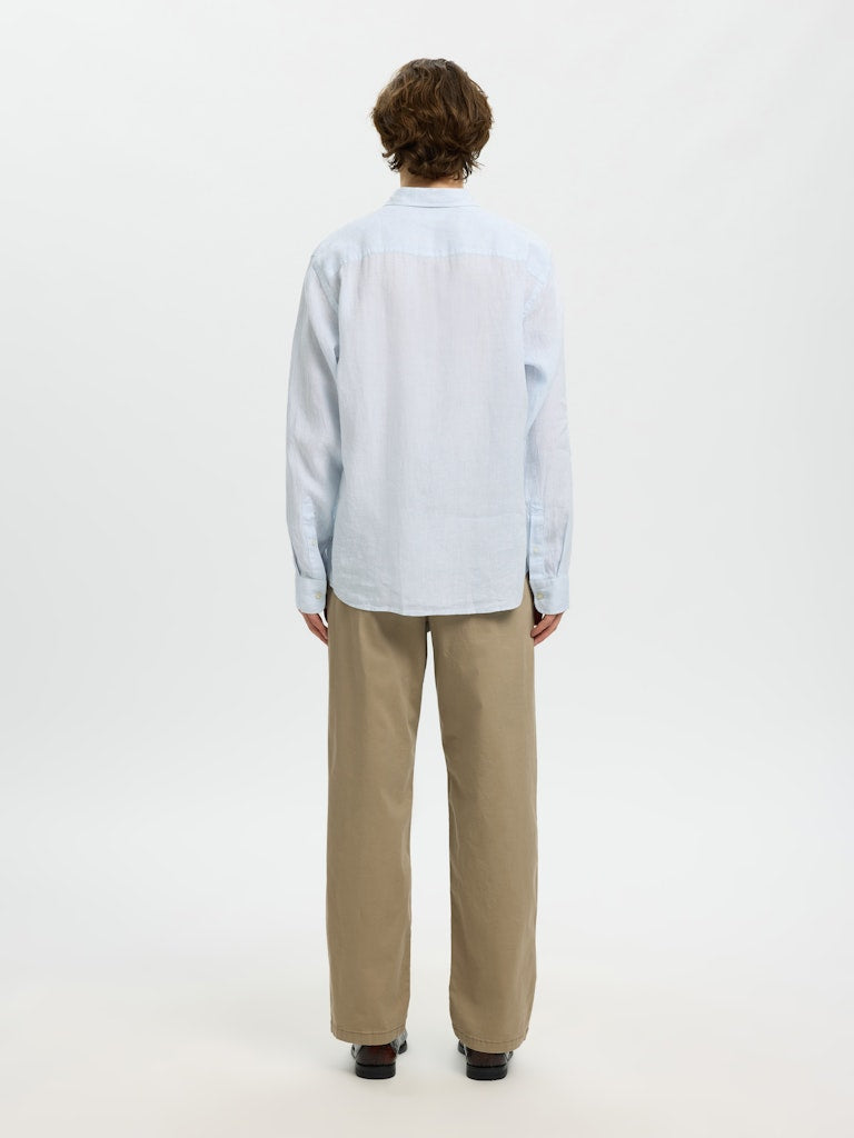 Kylian Stripe Regular Linskjorte - Bright White Stripes/Cashmere Blue