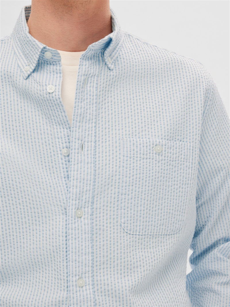 Reil Seersucker Skjorte - Cashmere Blue Stripes
