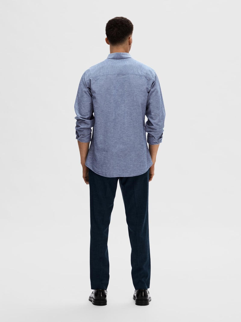 New Slim Linskjorte - Medium Blue Denim