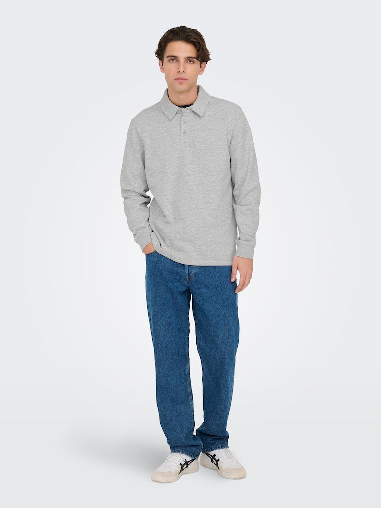 Bennett Polo Sweatshirt - Light Grey Melange