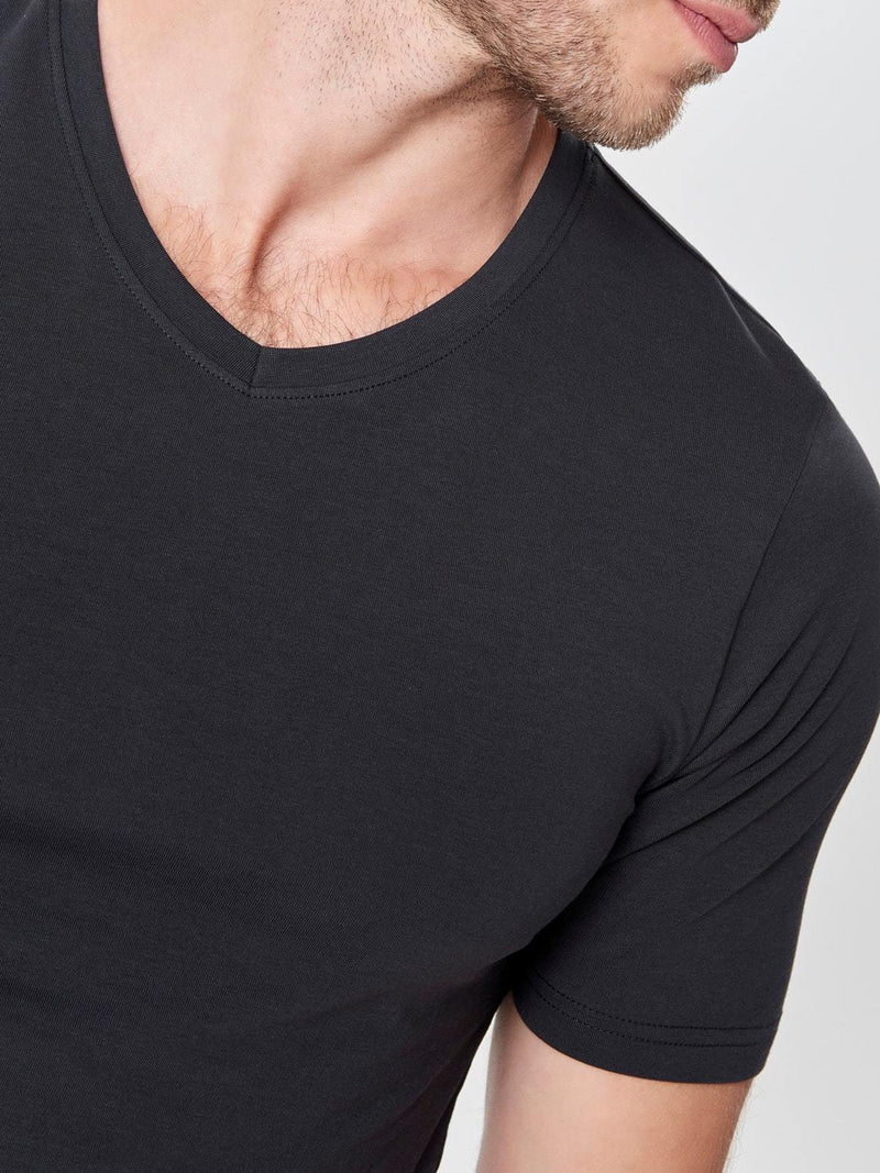 Basic Stretch T-Skjorte V hals - Black